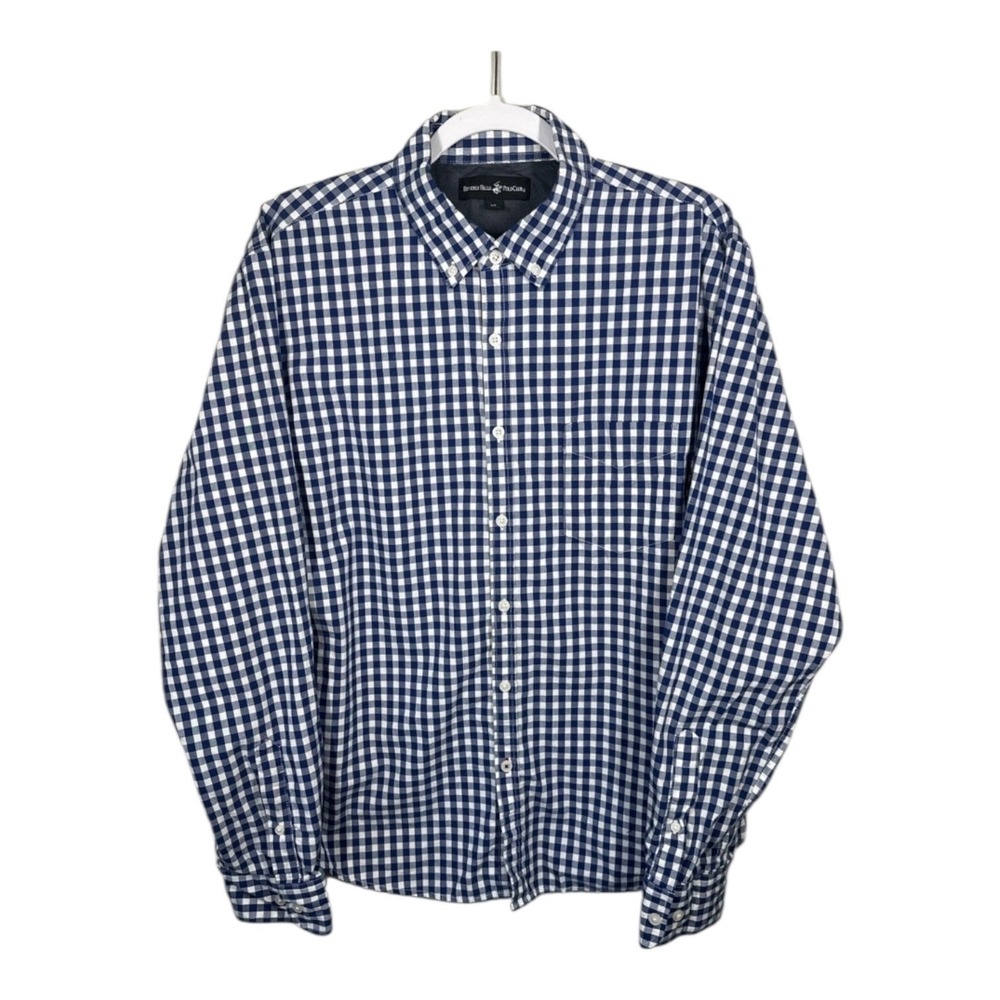 Beverly Hills Polo Club Mens Blue Gingham Shirt Size XL